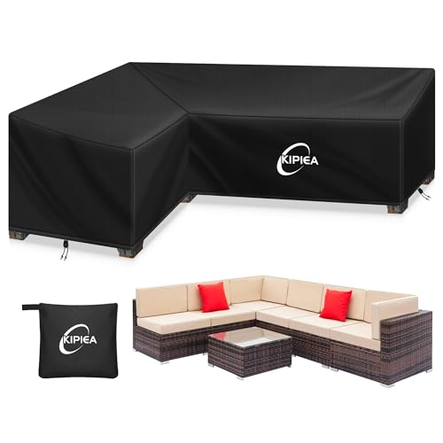 Kipiea Abdeckung Loungemöbel L-Form Gartenmöbel Abdeckung Wasserdicht, 420D Abdeckung Loungemöbel Winddicht, L Form GartenLounge Abdeckplane für Ecksofa Gartenmöbel (Linke Seite 200x250x85x78cm) von Kipiea