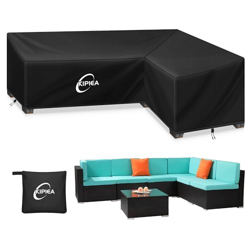 Kipiea Abdeckung Loungemöbel L-Form Gartenmöbel Abdeckung Wasserdicht, 420D Abdeckung Loungemöbel Winddicht, L Form GartenLounge Abdeckplane für Ecksofa Gartenmöbel (Rechte Seite 288x224x85x78cm) von Kipiea