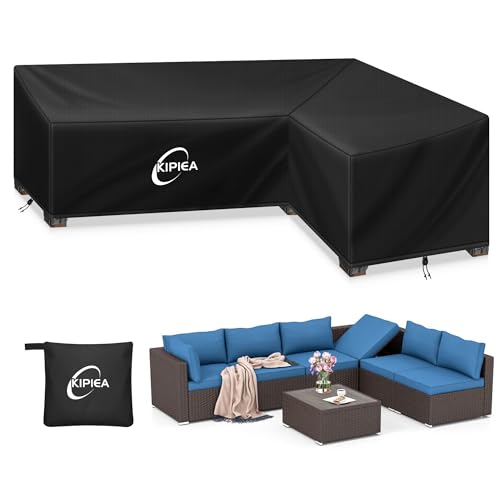 Kipiea Abdeckung Loungemöbel L-Form Gartenmöbel Abdeckung Wasserdicht, 420D Abdeckung Loungemöbel Winddicht, L Form GartenLounge Abdeckplane für Ecksofa Gartenmöbel (Rechte Seite 264x214x85x78cm) von Kipiea