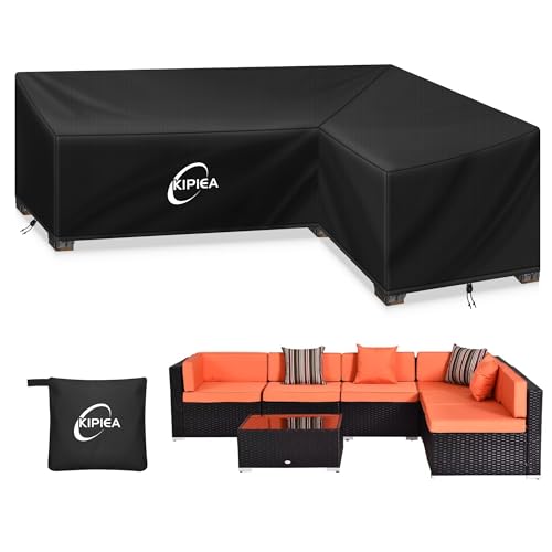 Kipiea Abdeckung Loungemöbel L-Form Gartenmöbel Abdeckung Wasserdicht, 420D Abdeckung Loungemöbel Winddicht, L Form GartenLounge Abdeckplane für Ecksofa Gartenmöbel (Rechte Seite 250x200x85x78cm) von Kipiea