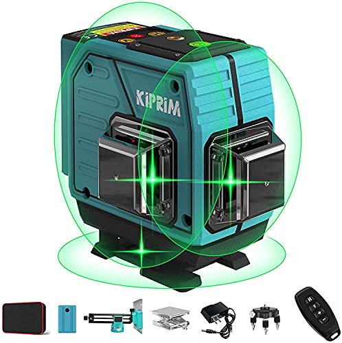 Kiprim 3x360 Professional Linienlaser 12 Linien 40M Grün Selbstnivellierender Kreuzlaser mit 3 Modi,Magnetische Wandhalterung,wiederaufladbarer Batterie LV3D für Innenbereich Baustelle von Kiprim