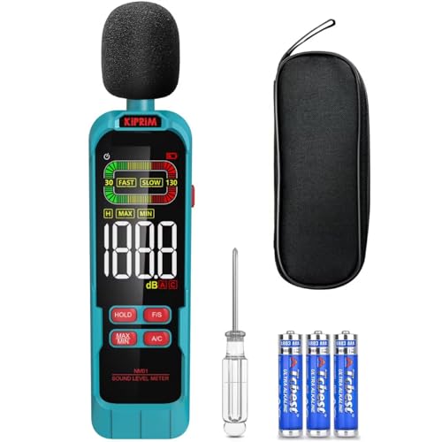 Kiprim NM01 Dezibel Messgerät mit Max./Min.-Wert Aufzeichnung Lautstärke Messgerät Schallpegelmessgerät DB Messgerät mit A/C-Wichtung und hintergrundbeleuchtetem LCD-Bildschirm – inklusive Tragetasche von Kiprim