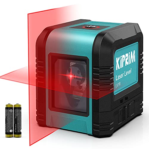 Kreuzlinienlaser, Kiprim LV1R Selbstnivellierend Linienlaser 15M ± 0,2 mm/m, 360° Umschaltbar Vertikale/Horizontale Roter Laser IP54 Staub & Wasserschutz inkl. 2*AA Batterien & Schutztasche von Kiprim