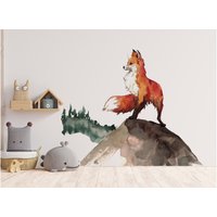 Aquarell Fuchs Aufkleber, Berg Wand Rustikale Tapete, Moderne Wald Uni Wohnheim Dekor, Tapete Für Teenager von KiraArtDecals