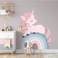 Einhorn Wand Aufkleber, Vinyl Kinderzimmer Dekor, Auf Regenbogen, Geburtstag Dekoration, Mädchen Regenbogen Aufkleber von KiraArtDecals