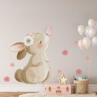 Süßer Hase Mit Blumen, Oster Osterdeko, Frühlingsdeko von KiraArtDecals