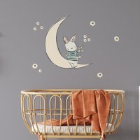 Wandtattoo Hase Auf Mond, Häschen, Hase, Wandsticker Baby Mädchen, Kinderzimmer Wanddeko von KiraArtDecals
