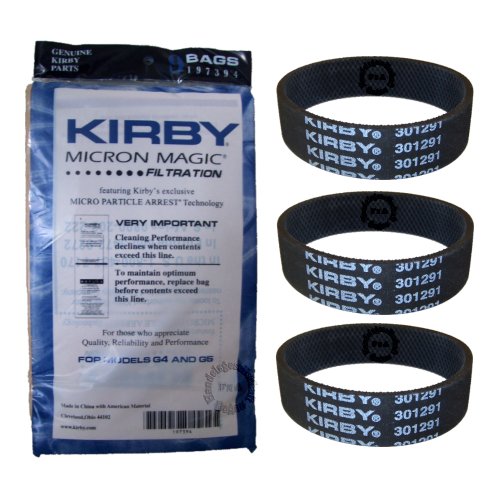 Kirby Original Filter - Filtertüten 9er Pack - Serie G4 - G5 + 3 Flachriemen (197394+301291) von Kirby