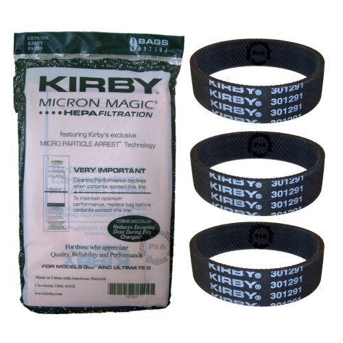 Kirby Original Micron Magic HEPA Filter - Filtertüten 9er Pack + 3 Flachriemen Serie G6 - G7 Ultimate (197301+301291) von Kirby