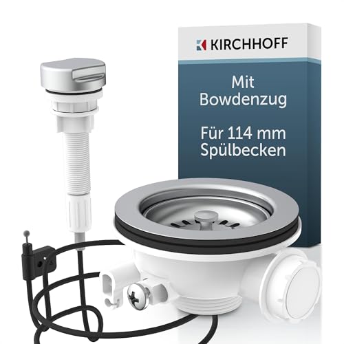 KIRCHHOFF 98835440 Siebkorbventil Ø 114 mm 1½" mit Bowdenzug weiß, Spülenablauf zum Nachrüsten oder Austauschen, entnehmbares Küchenabflusssieb, Ablaufgarnitur für die Küchenspüle von Kirchhoff