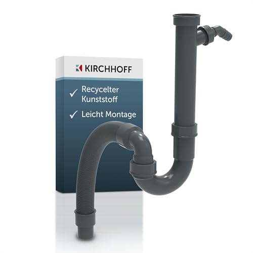 KIRCHHOFF ECO-SAVE Flex Siphon Küchenspüle, Abfluss für Spüle Küche aus recyceltem Kunststoff, Ablaufgarnitur mit Anschluss für Waschmaschine oder Geschirrspüler 98836549, Grau von Kirchhoff