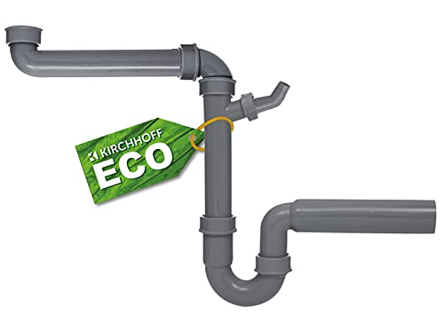 KIRCHHOFF ECO-SAVE Raumspar Siphon Küchenspüle, Abfluss für Spüle Küche aus recyceltem Kunststoff, Ablaufgarnitur mit Anschluss für Waschmaschine oder Geschirrspüler 98833649, Grau von Kirchhoff