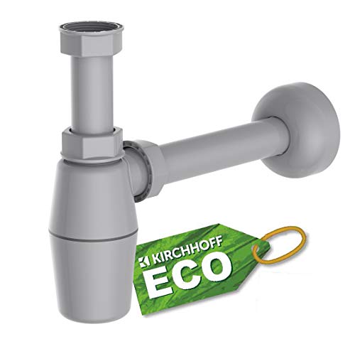 KIRCHHOFF Siphon ECO Save, nachhaltiger Abfluss, Geruchsverschluss aus recyceltem Kunststoff, Ablaufgarnitur für Waschbecken und Waschtisch, Flaschensiphon, Tassensiphon, Abflussrohr 98803049, Grau von Kirchhoff