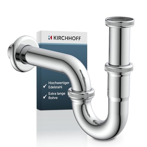 KIRCHHOFF Siphon Waschbecken PLUS, Siphon mit extra langem Abflussrohr und Tauchrohr, Universal Syphon mit Standardanschlussmaßen 1 1/4" und 32mm, 98801120 von Kirchhoff
