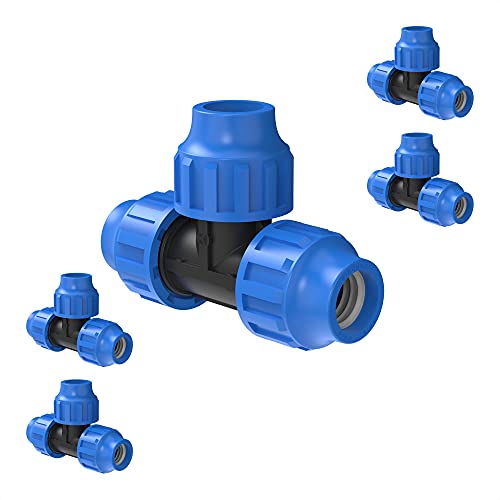 Kirchhoff Fitting T Kunststoff 20 x 20 x 20 mm für HDPE Rohr 5 Stück im Set Verschiedene Größen DVGW geprüft Trinkwasserqualität Made in EU, Schwarz, 20 mm, 984844117-5 von Kirchhoff