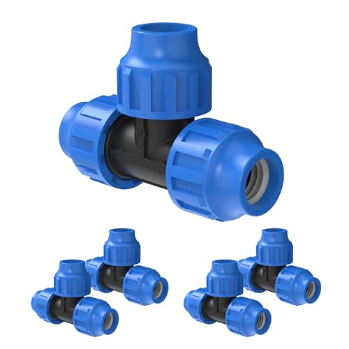 Kirchhoff Fitting T Kunststoff 20 x 20 x 20 mm für HDPE Rohr 5 Stück im Set Verschiedene Größen DVGW geprüft Trinkwasserqualität Made in EU, Schwarz, 20 mm, 984844117-5 von Kirchhoff