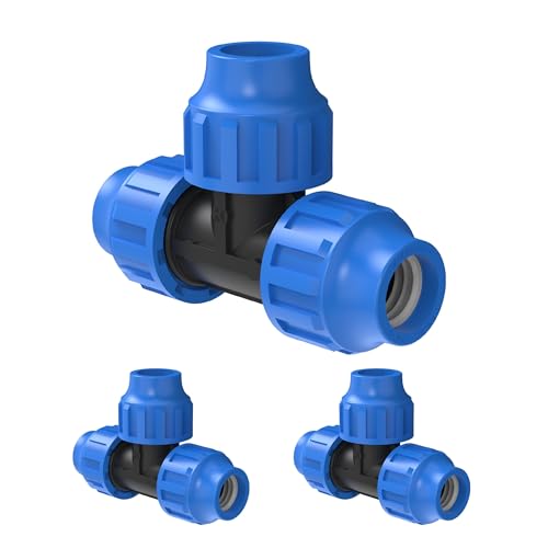 Kirchhoff Fitting T Kunststoff 32 x 32 x 32 mm für HDPE Rohr 3 Stück im Set Verschiedene Größen DVGW geprüft Trinkwasserqualität Made in EU, Schwarz, 32 mm HDPE Fitting von Kirchhoff