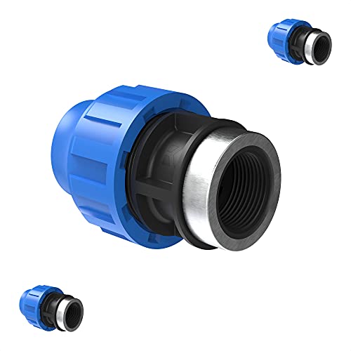 Kirchhoff Fitting Übergangsstück mit Innengewinde | Kunststoff | 20 mm x 1/2" | für HDPE Rohr | 3 Stück im Set | Verschiedene Größen | DVGW geprüft | Trinkwasserqualität | Made in EU, Schwarz von Kirchhoff