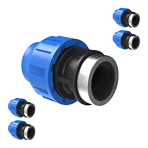 Kirchhoff Fitting Übergangsstück mit Innengewinde | Kunststoff | 20 mm x 1/2" | für HDPE Rohr | 5 Stück im Set | Verschiedene Größen | DVGW geprüft | Trinkwasserqualität | Made in EU, Schwarz von Kirchhoff