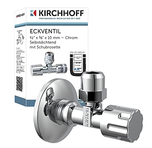 Kirchhoff Universal Eckventil ½ Zoll selbstdichtend, ½“ Eckregulierventil für Kalt- und Warmwasserleitungen, Absperrhahn Waschbecken Bad 98480400 Chrom 23 x 50 x 90 mm von Kirchhoff