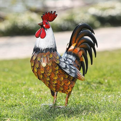 Kircust Garten-Hahn-Statuen und Skulptur, Metall-Huhn-Tier-Hof-Kunst, Rasen-Ornament, Kunstwerk für draußen, Terrasse, Hinterhof und Heimküchendekoration von Kircust