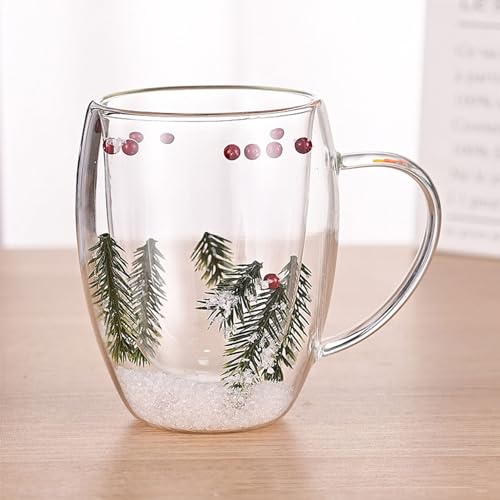 Doppelwandige Glastasse, Trockenblumen, Doppelwandige Kaffeetasse, Isolierte Trockenblumen Kaffeetasse Mit Henkel, Dekorative Und Kreative Blumentasse, 350ml Glaskaffeetassen Mit Verbrühschutzgriff von Kirdume