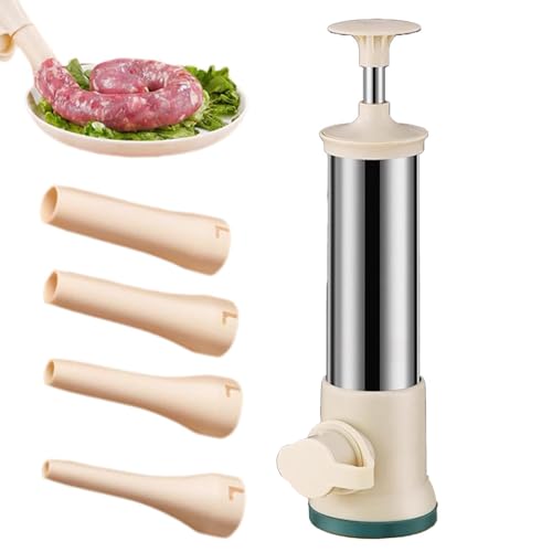 Wurstfüllmaschine, manuelle Wurstmaschine | Wurstmacher Wurstfüller | Edelstahl-Wurstfüllwerkzeug, Fleischfüller-Handbuch mit 4 Füllrohren, selbstgemachte Wurstwerkzeuge von Kirdume