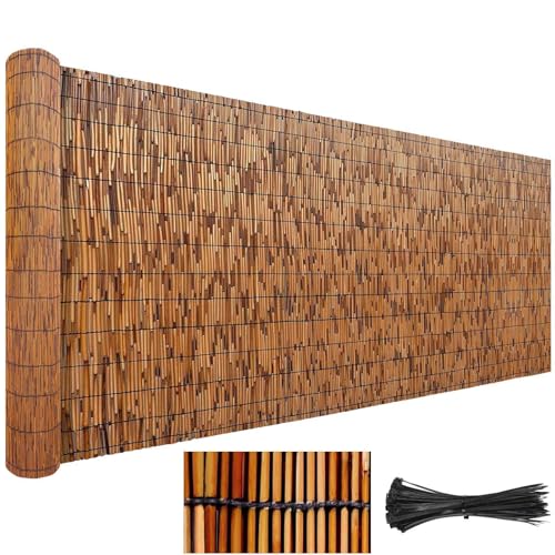 Natürlich Schilfrohr-Zaun Sonnenschutz Sichtschutzmatte Balkon Durchscheinend Rollzaun Mit Bändern Zur Einfachen Montage Anpassbar Für Zuhause Balkon Hinterhof Terrasse Garten(Carbonization) von KireiBamboo