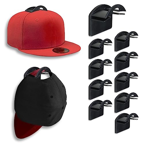 Kireida® 10 Stück Wand-Huthalter für Baseballkappen, Selbstklebende Haken zum Aufhängen von Hüten, einfache Installation, kein Bohren, Ballkappenhalter, Organizer, schwarz von Kireida