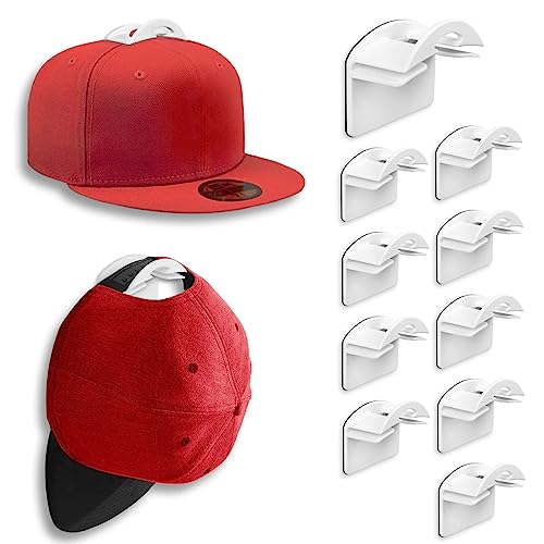 Kireida® 10 Stück Wand-Huthalter für Baseballkappen, selbstklebende Haken zum Aufhängen von Hüten, einfache Installation, kein Bohren, Ballkappenhalter, Organizer, weiß von Kireida