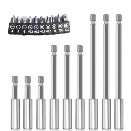 Kirgizta 19tlg 1/4" Hex-shank Bit Verlängerung, Lang Bithalter Magnetisch, 6,35mm bitverlängerungen, 75/100/150mm Verlängerung für Akkuschrauber, Elektrische Bohrmaschine Schlagschrauber von Kirgizta