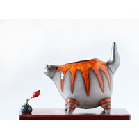 Keramik Übertopf in Form Einer Katze Für Kleine Pflanzen, Kaktus Topf, Handgemachte Kunst, Organizer Stifte, Made To Order von KirillovShop