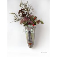 Keramik Wand Blumentopf, Hängen Vase, Innen Pflanzer, Kopf Gesicht Pflanzentopf, Kunst, Wandbehang Bleistift Organizer, Made To Order von KirillovShop