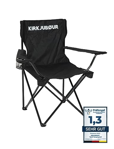 Kirkjubøur® Njörd Campingstuhl Outdoor Faltbarer, Leichter Klappstuhl ideal für Amgeln Festivals Garten Camping und Balkon (Schwarz) von Kirkjubøur