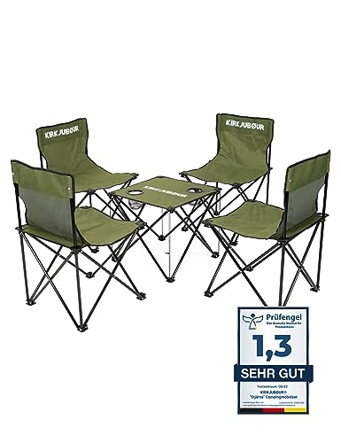 Kirkjubøur® Stjärna 5er-Set Campingstühle mit Tisch wasserabweisender Outdoor Camping Möbel Set für Festivals, Zelten, Angeln (Grün) von Kirkjubøur