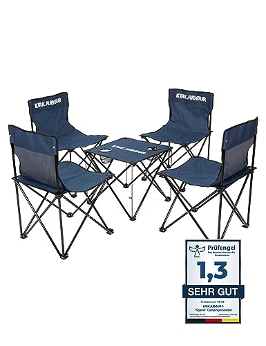 Kirkjubøur® Stjärna 5er-Set Campingstühle mit Tisch wasserabweisender Outdoor Camping Möbel Set für Festivals, Zelten, Angeln (Navy) von Kirkjubøur