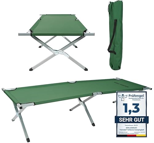 Kirkjubøur® "Heimdall faltbares Campingbett mit pflegeleichter, abwischbarer Liegefläche und rutschsicheren Füßen. Inklusive Tragetasche. Maße: 190 cm x 72 cm, In Vier (grün) von Kirkjubøur