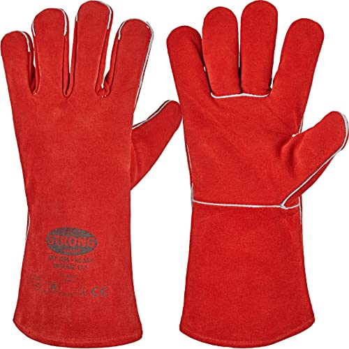 Grillhandschuhe Rindleder Premium Grillhandschuh Grill Handschuh Echt Leder Rot von Kirschner Metallbau