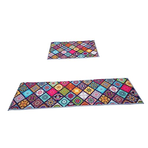 Kisangel 2 Stück Nordische Fußmatte rutschfest Marokkanisches Design Wohnzimmer Küche Eingangsbereich Geometrische Vintage Türmatte von Kisangel