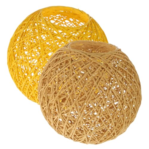 Kisangel 2 Stück Runde Rattan Lampenschirme Handgewebter Pendelleuchten schirm in Natur Gelbtönen Rustikaler Lampenschirm für Deckenlampen Weiches Licht Langlebige Deckenleuchte Deko von Kisangel