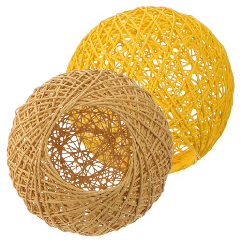 Kisangel 2 Stück Rustikaler Geflochtener Lampenschirm Pendelleuchte Lampenabdeckung in Natur und Gelb Dekorativer Rattan Lampenschirm für Wohnzimmer Hochzeit Einfache Montage von Kisangel