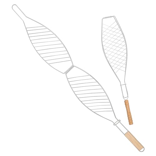 Kisangel 2 Stück Teiliges Grillnetz mit Holzgriff Runde Fischgrillkörbe Dünn Langlebiger Drahtrahmen Antihaft Barbecue Werkzeug für Outdoor Grillen Vielseitig für Fisch Brot und Gemüse von Kisangel