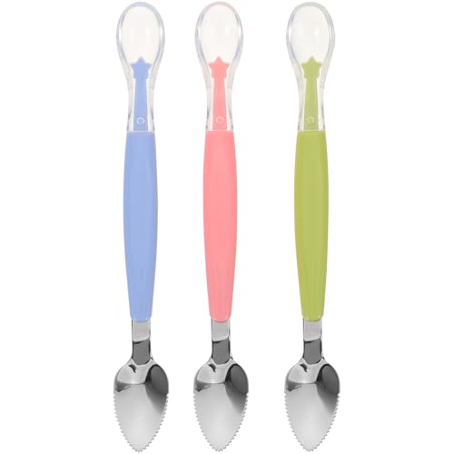 Kisangel 3-teiliger Doppelkopf-Baby-Silikonlöffel: Fütterlöffel – Baby-Utensil aus Edelstahl mit zwei Enden – Weiche Silikonspitze zum Abstillen von Kisangel
