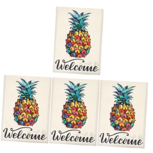 Kisangel 4 Stück Ananas-garten-banner Gartenflagge Hawaiianisches Dekor Umgedrehte Ananas Hawaiianische Partydekoration Festgartenfahne Außenflagge Ananas Zeichen Die Blumen Flachs Draussen von Kisangel