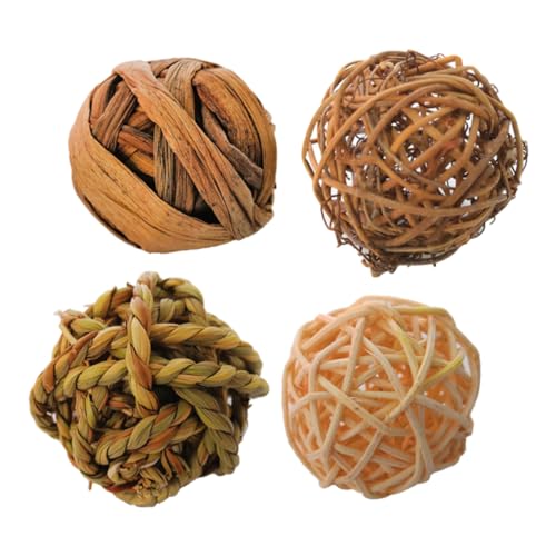 Kisangel 4 Stück Teiliges Rattan Kauspielzeug Set für Vögel und Kaninchen Natürliche Geflochtene Bälle zur Zahnpflege und Beschäftigung Robustes für Wellensittiche Papageien Nymphensittiche von Kisangel