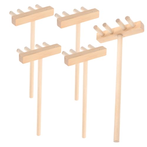 Kisangel 5 Stück Teiliges Mini Holzrechen Handliche Sandtisch Dekoration Leichte Bambus Rechen für DIY Landschaftsbau Rustikale Garten und Schreibtisch Accessoires Sicher und Kompakt von Kisangel