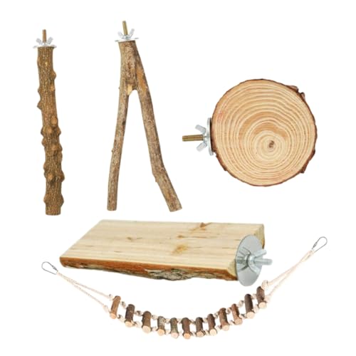 Kisangel 5 Stück Teiliges Papageien aus Naturholz Robuste Sitzstangen und Weiche Leitern für Vogelkäfig Zubehör Fördert Aktivität und Spielspaß für Wellensittiche und Kleine Vögel von Kisangel