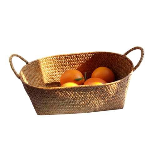 Kisangel Handgefertigter Handgewebter Rattan Snackkorb mit Griff Kleiner Aufbewahrungskorb aus Seegras für Obst Blumen Picknick und Haushalt Robust und Umweltfreundlich Naturfarbener Kisangel Handgefertigter Handgewebter Rattan Snackkorb mit Griff Kleiner Aufbewahrungskorb aus Seegras für Obst Blumen Picknick und Haushalt Robust und Umweltfreundlich Naturfarbener von Kisangel