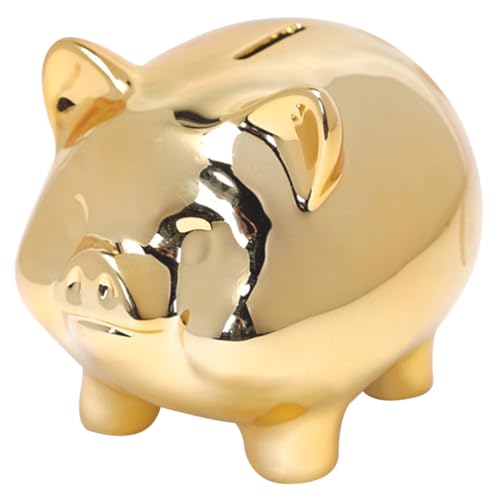 Kisangel Keramik Sparschwein Goldfarben Kreative Münzbank Desktop Coin Container Geschenkidee für Zuhause und Büro Große Kapazität Niedliches Design Langlebiges Material als von Kisangel