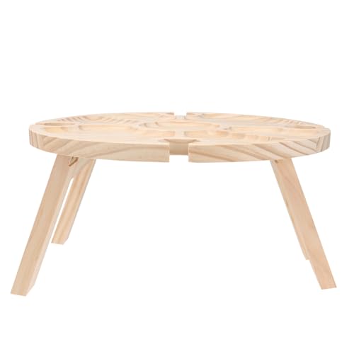 Kisangel Klappbarer Runder Holztisch mit Glashalterung Leichter Tragbarer Picknick Weintisch für Outdoor Partys Garten Camping und Festivals Faltbarer Esstisch in Khaki von Kisangel